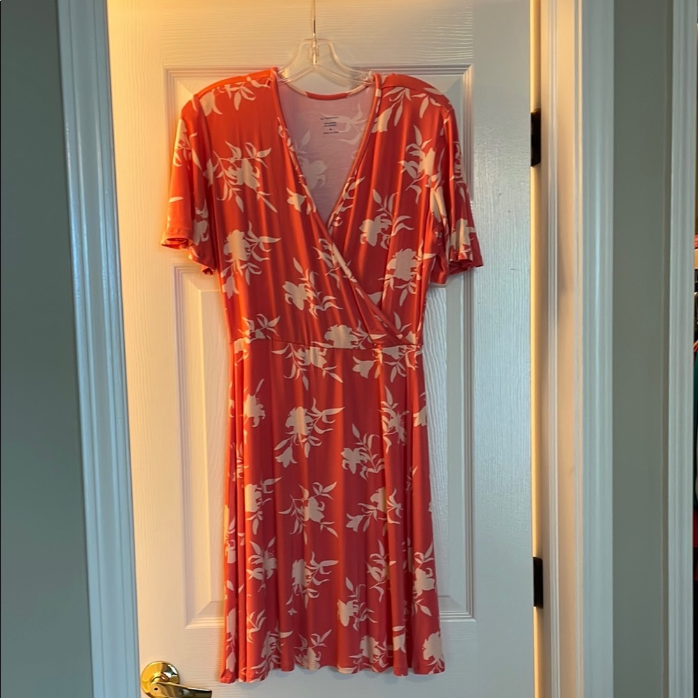 41 Hawthorn Coral Surplice Dress with Flutter Sleeves